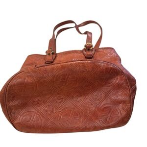 FRANCESCO BIASIA Embossed Handbag Brown cognac  Leather Shoulder Bag